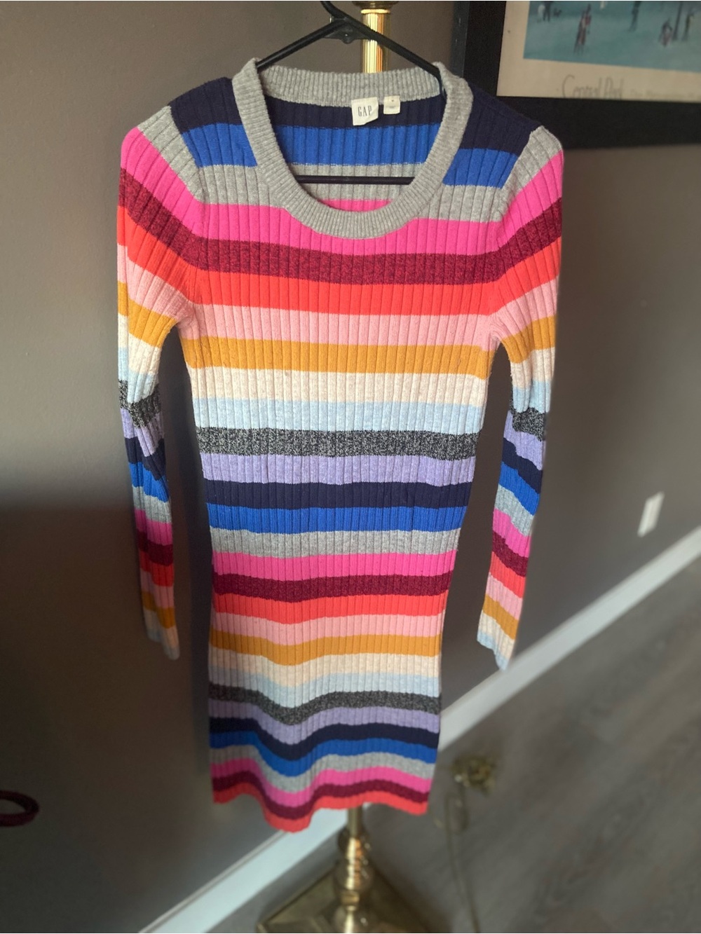 GAP Ribbed Long-Sleeve Striped Knit Dress in Multicolor